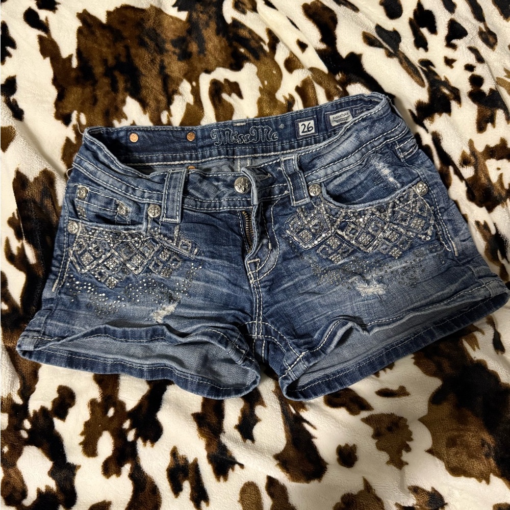 Miss Me Embellished Blue Jean Shorts